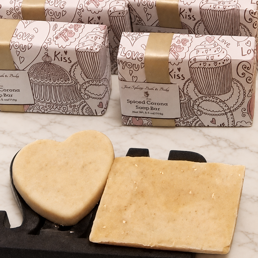 Spiced Corona Soap Bar with a warm marble background